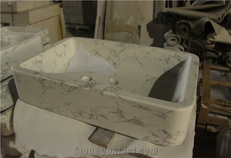 Arabescato White Artificial Marble Bathroom Basin
